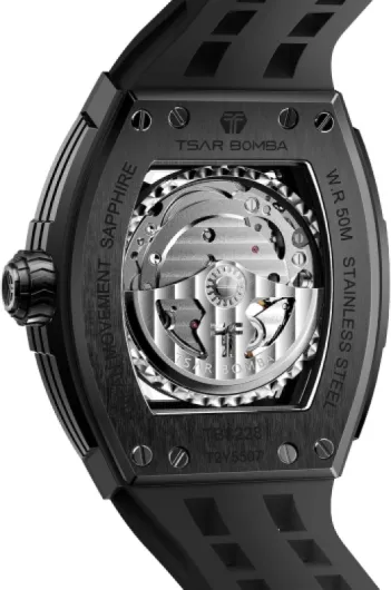 Montre Automatique pour Homme Montre Squelette de Luxe Tonneau pour Homme Montre mécanique étanche à 50 mètres Montre analogique 28cf-black