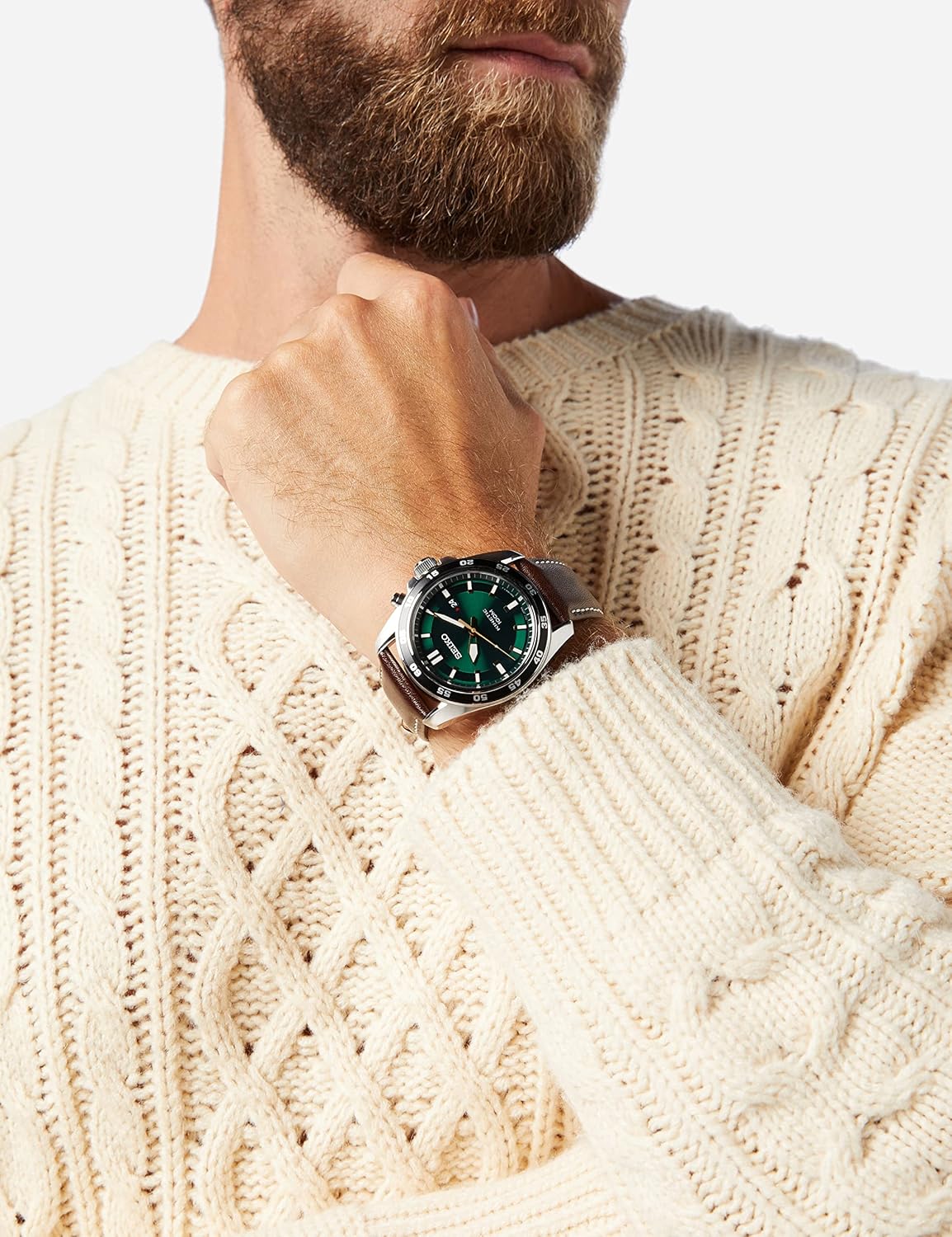 Seiko Herren-Uhr Kinetik Edelstahl mit Lederband Argent Bracelet