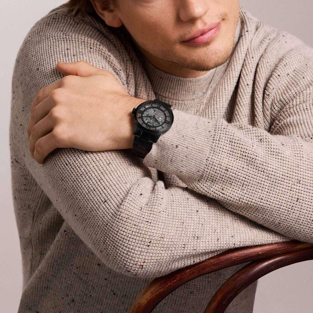 Fossil Townsman Watch for Men, Automatic Three Hand Movement with Stainless Steel Or Leather Strap 44 mm Gris Clair et Noir