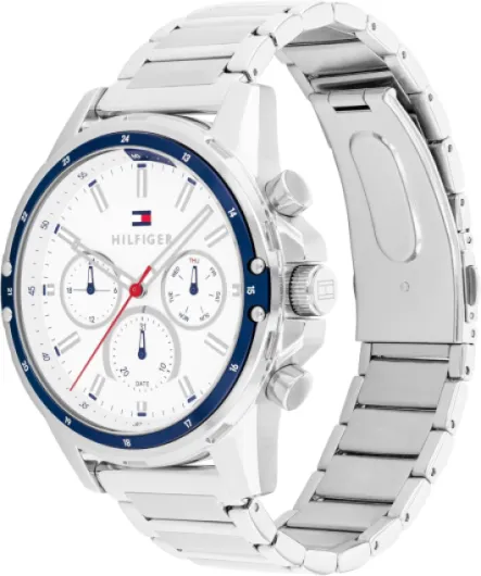 Tommy Hilfiger Montre Analogique Multifunction à Quartz pour Homme avec Bracelet en Acier Inoxydable ou en Silicone White