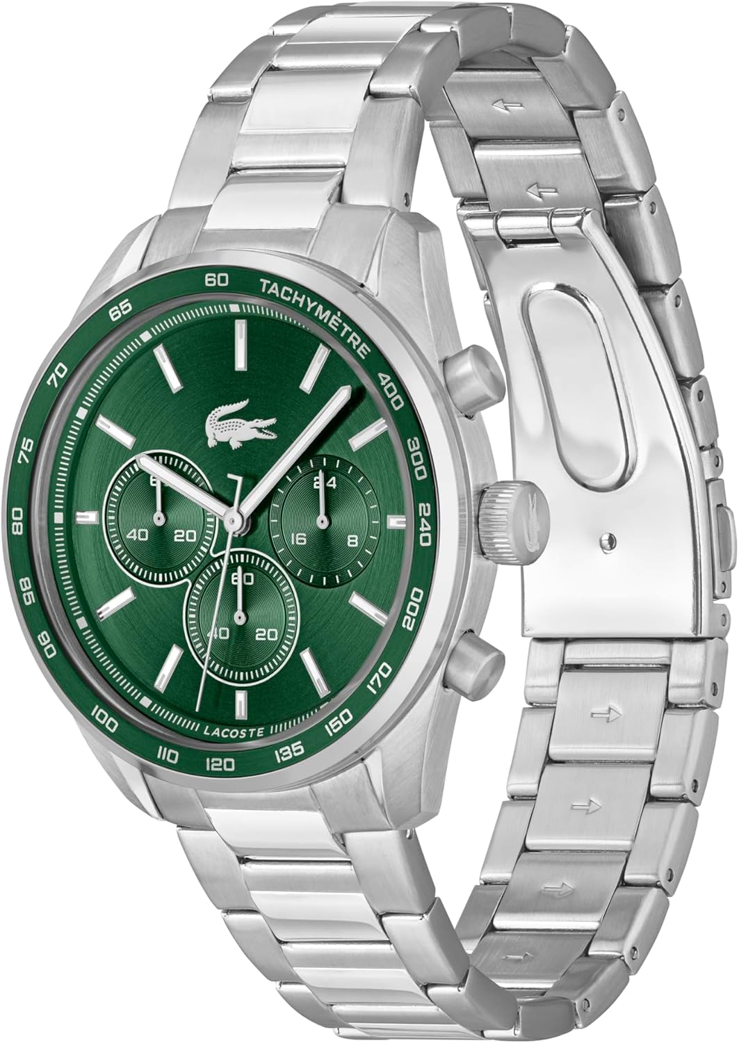Lacoste Montre Chronographe à Quartz Collection Boston pour Homme avec Bracelet en Cuir ou en Acier Inoxydable en Maillons ou Maille Green Sunray Metal