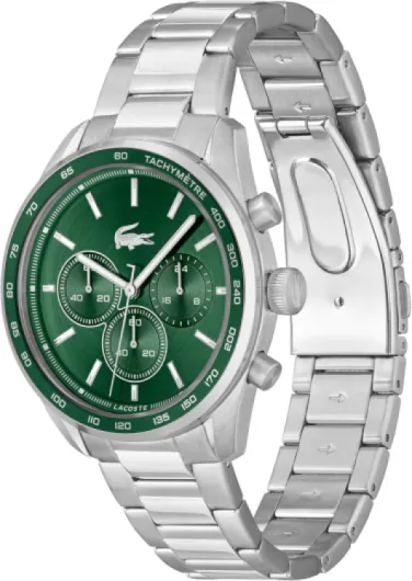 Lacoste Montre Chronographe à Quartz Collection Boston pour Homme avec Bracelet en Cuir ou en Acier Inoxydable en Maillons ou Maille Green Sunray Metal