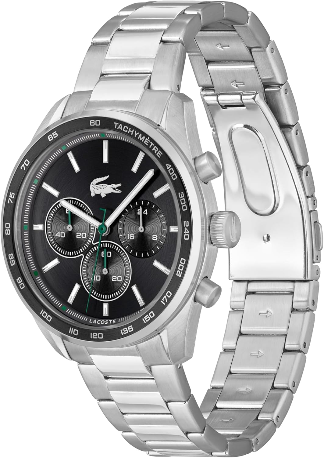 Lacoste Montre Chronographe à Quartz Collection Boston pour Homme avec Bracelet en Cuir ou en Acier Inoxydable en Maillons ou Maille Black Sunray Metal