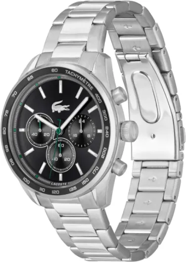 Lacoste Montre Chronographe à Quartz Collection Boston pour Homme avec Bracelet en Cuir ou en Acier Inoxydable en Maillons ou Maille Black Sunray Metal