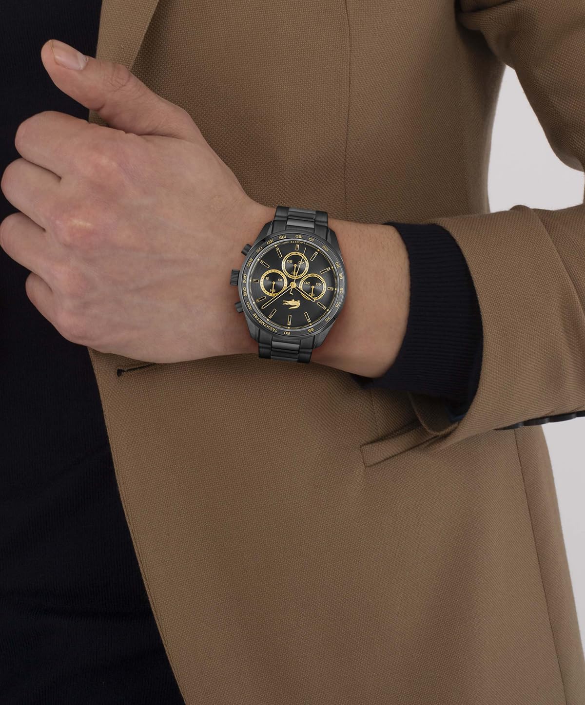 Lacoste Montre Chronographe à Quartz Collection Boston pour Homme avec Bracelet en Cuir ou en Acier Inoxydable en Maillons ou Maille Noir Metal