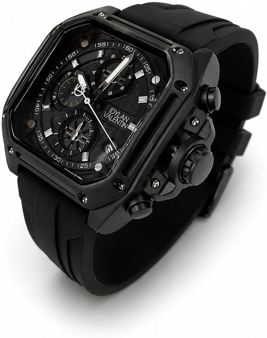 Générique Montre Homme Chronographe Carrée Noir Mat - Bracelet Silicone Sport Luxe - Étanche - Design Premium Moderne - Style Élégant Business & Casual