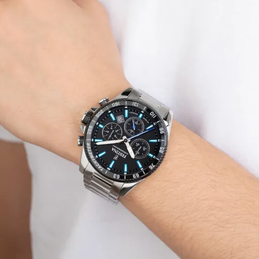 Festina Montre Homme Analogique en Acier Inoxydable 316L - Mouvement Quartz - Chronographe - Calendrier - Verre Minéral Haute Résistance - Étanche 10 ATM F20560 Timeless Chronograph Noir