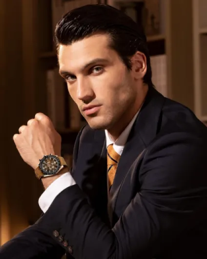 By Montre Homme Chronographe Analogique Quartz Etanche Date Grand Cadran Classique Mode Affaires Montres Bracelet élégant pour Hommes Brown