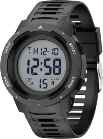 Montre de Sport numérique étanche pour Homme - Grand écran Facile à Lire - Style Militaire avec Bracelet en Caoutchouc Noir