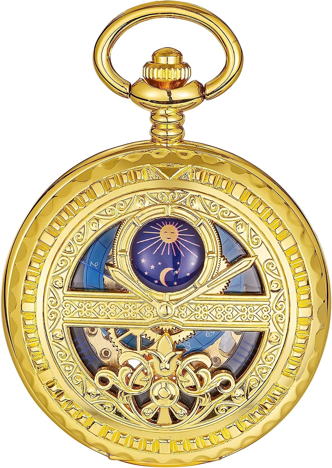 ShoppeWatch Montre a Gousset pour Homme avec Chaîne - Montre de Poche Vintage à remontage Manuel - Mouvement Mécanique - Accessoire de Costume Steampunk Ferroviaire des Années 1920 Or