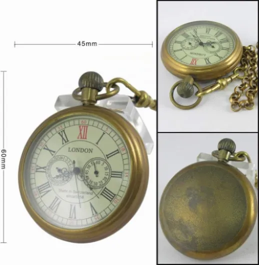 VIGOROSO Montre de Poche Vintage pour Homme en cuivre à remontage Manuel Secondes et 24 Heures sous-Cadrans dans Une boîte Bronze
